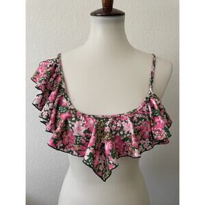 Aila Blue Swim Bikini Top Ruffled Asymmetric Beach Summer Floral Azalea